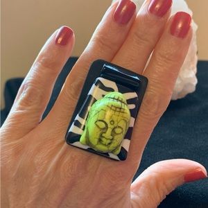 Unique upcycled statement ring in fun colours, great for the holidays.